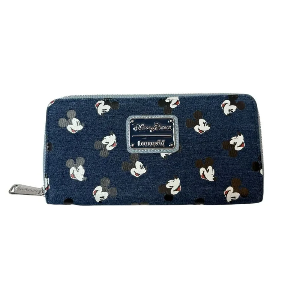 Disney Parks Loungefly Mickey Mouse Denim‎ Zip Around Lay Flat Wallet